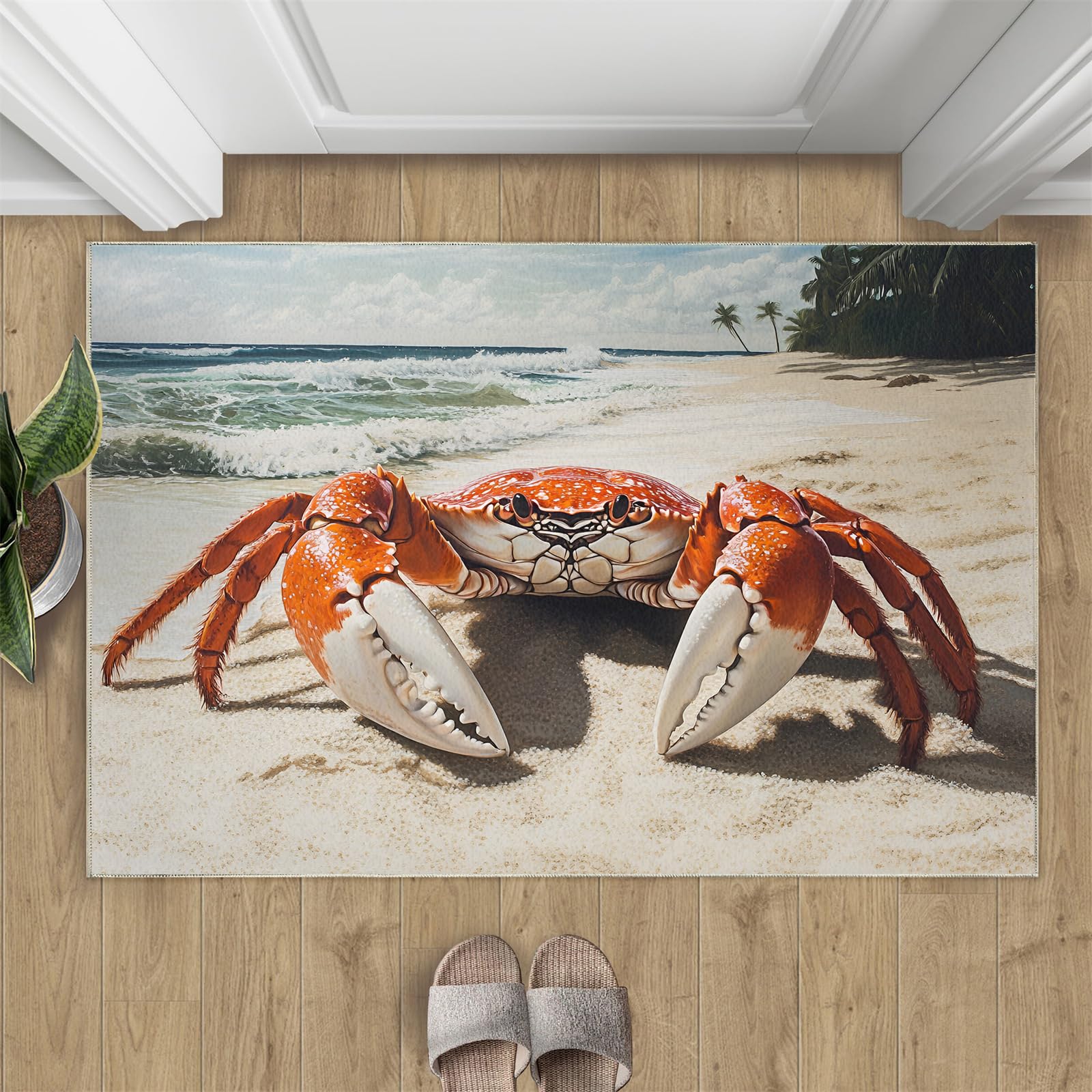 Krabben-Teppich, Wohnzimmer, 120 x 180 cm, Sommer, Strand, für Schlafzimmer, Esszimmer, Ozeanlandschaft, rutschfester Teppich für Heimdekoration, Zimmer, Büro
