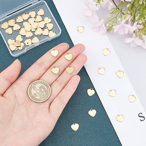 Miniatura 2 de UNICRAFTALE 50 Uds. Oro Corazón Charm Acero Inoxidable Amor Colgante Plano Corazón Charm 0.047 in Agujero en Blanco Metal Pequeño Colgante para DIY
