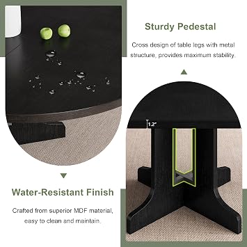 Feonase 59 Round Extendable Dining Room Table for 4-6, Modern Oval Kitchen Table with Heavy Duty Wood Base, Metal Frame Support, for Kitchen Dining Living Room, Easy Assembly, Black