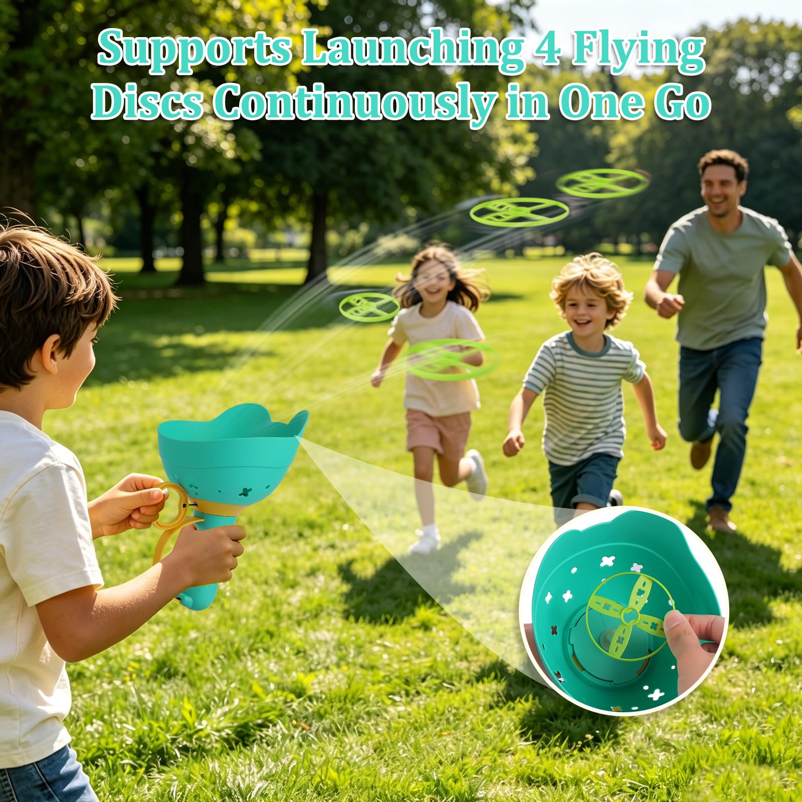 Fliegende Untertasse Launcher, Outdoor Spiele für Kinder ab 4-8 Jahre, 2 Stück + 12 Scheiben, Gartenspielzeug Kinder, Propeller Spielzeug für Kinder, Wurfscheibe Kinder Geschenk