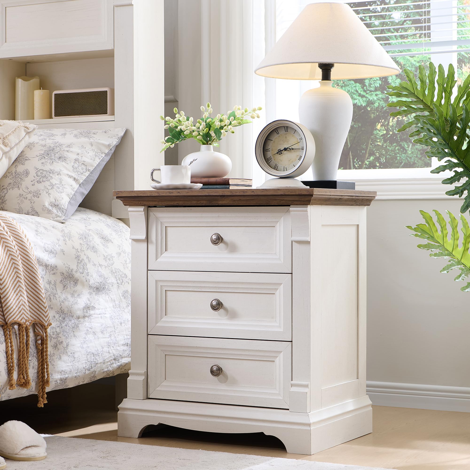 T4TREAM Farmhouse 3 Drawers Dresser in Antique White