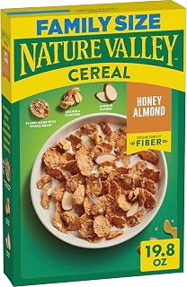 Nature Valley Honey Almond Breakfast Cereal with Flakes, Granola Clusters and Almond Slivers, Excellent Source of Fiber, Family Size, 19.8 oz