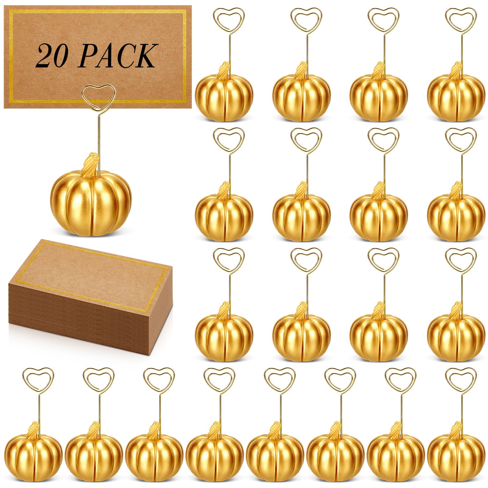 Qeeenar 40 Pcs Thanksgiving Pumpkin Place Card Holders with Fall Cards