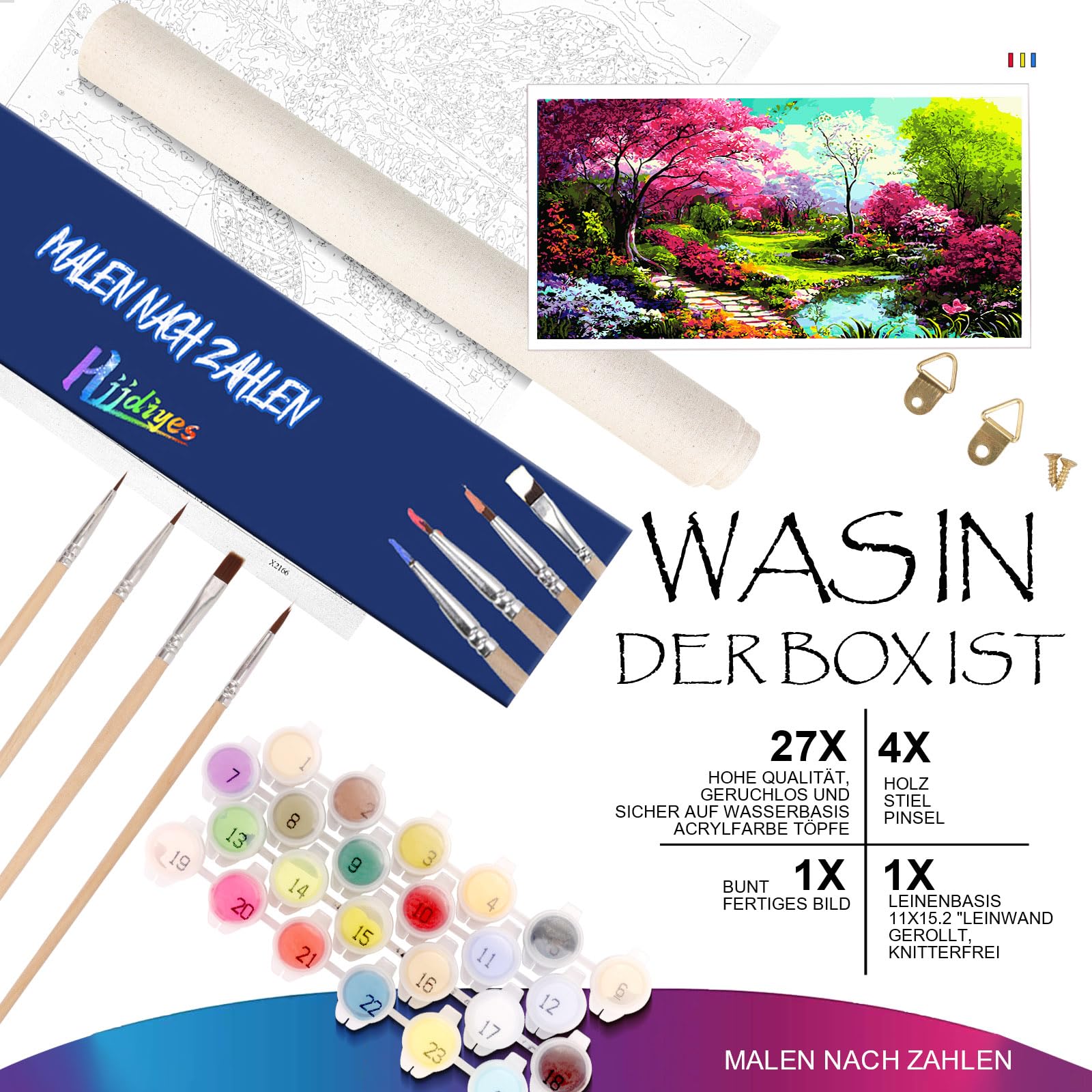 Hjjdiyes Peinture par numéros Paysage de fleurs pour adultes 80 x 40 cm - Kit de bricolage pour adultes - Peinture par numéros - Grande taille XXL - Fleurs d'eau peinte à la main - Kit huileux - Toile