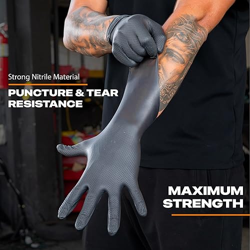 Miniatura 2 de Herkules Grip - Guantes de nitrilo negro resistentes de 8 mil, textura de diamante elevado 3D, látex y sin polvo, industrial, mecánico