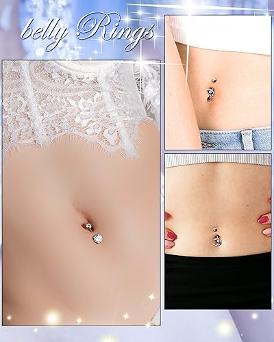 Miniatura 3 de Melighting Piercing de ombligo de acero inoxidable 316L azul de 14G para mujer, circonita cúbica transparente, planeta, ombligo, luna, ombligo,
