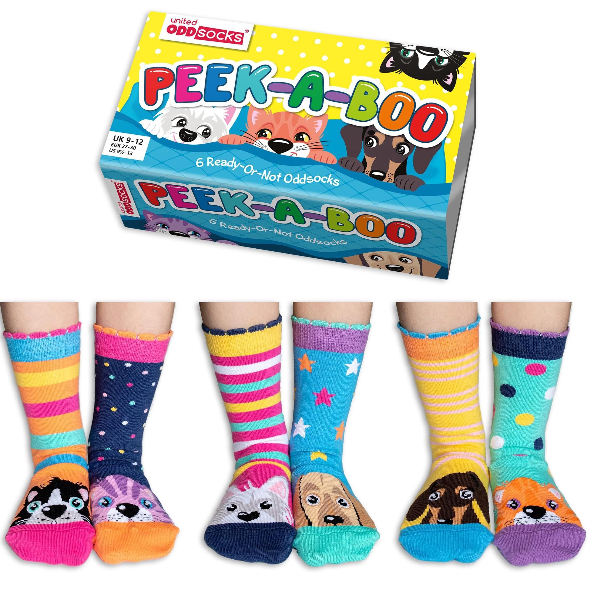 United Oddsocks - Novelty Socks - Peek A Boo Dogs & Cats - Size 9-12