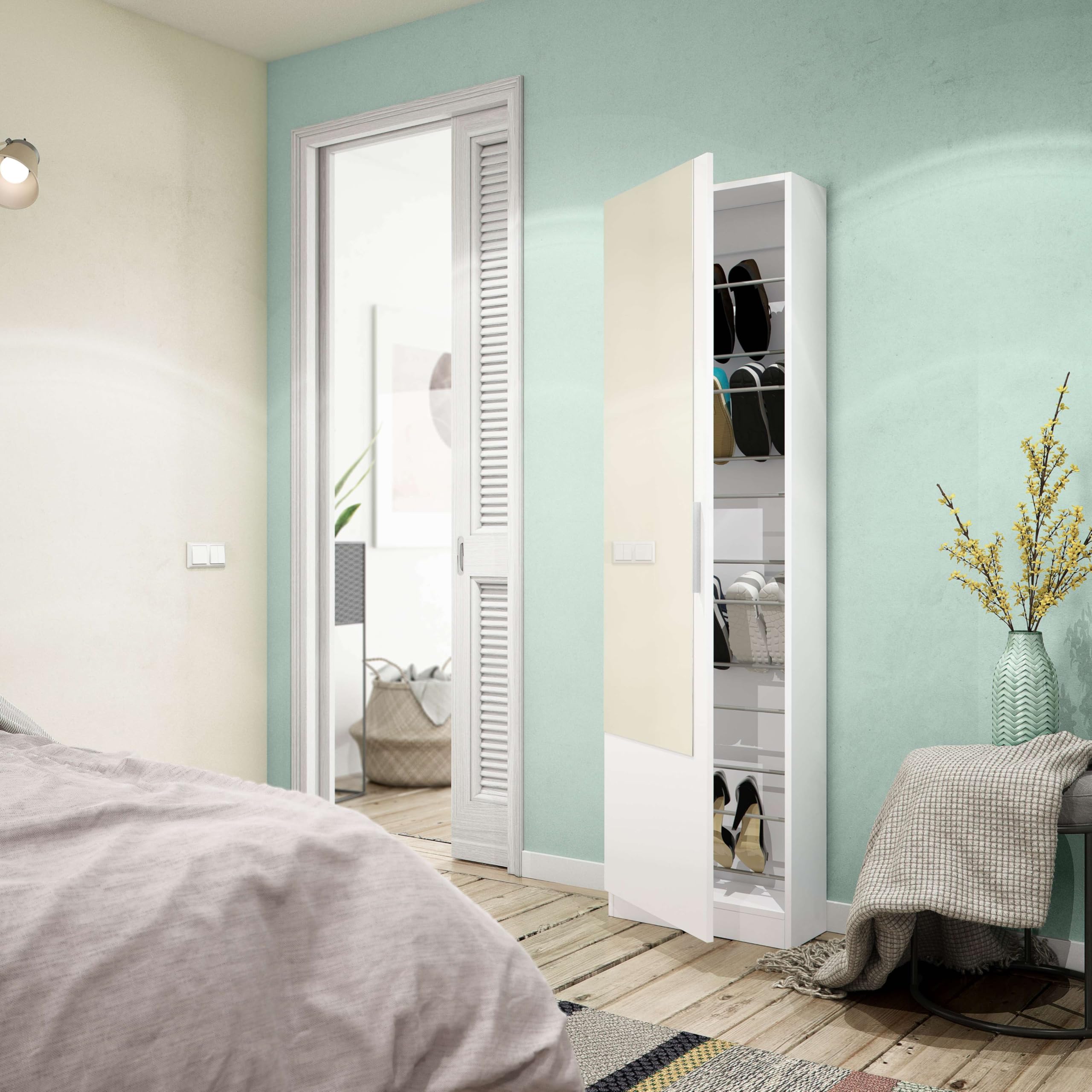Habitdesign Zapatero de una Puerta con Espejo en Color Blanco artik para Entrada 180x50x22 cm