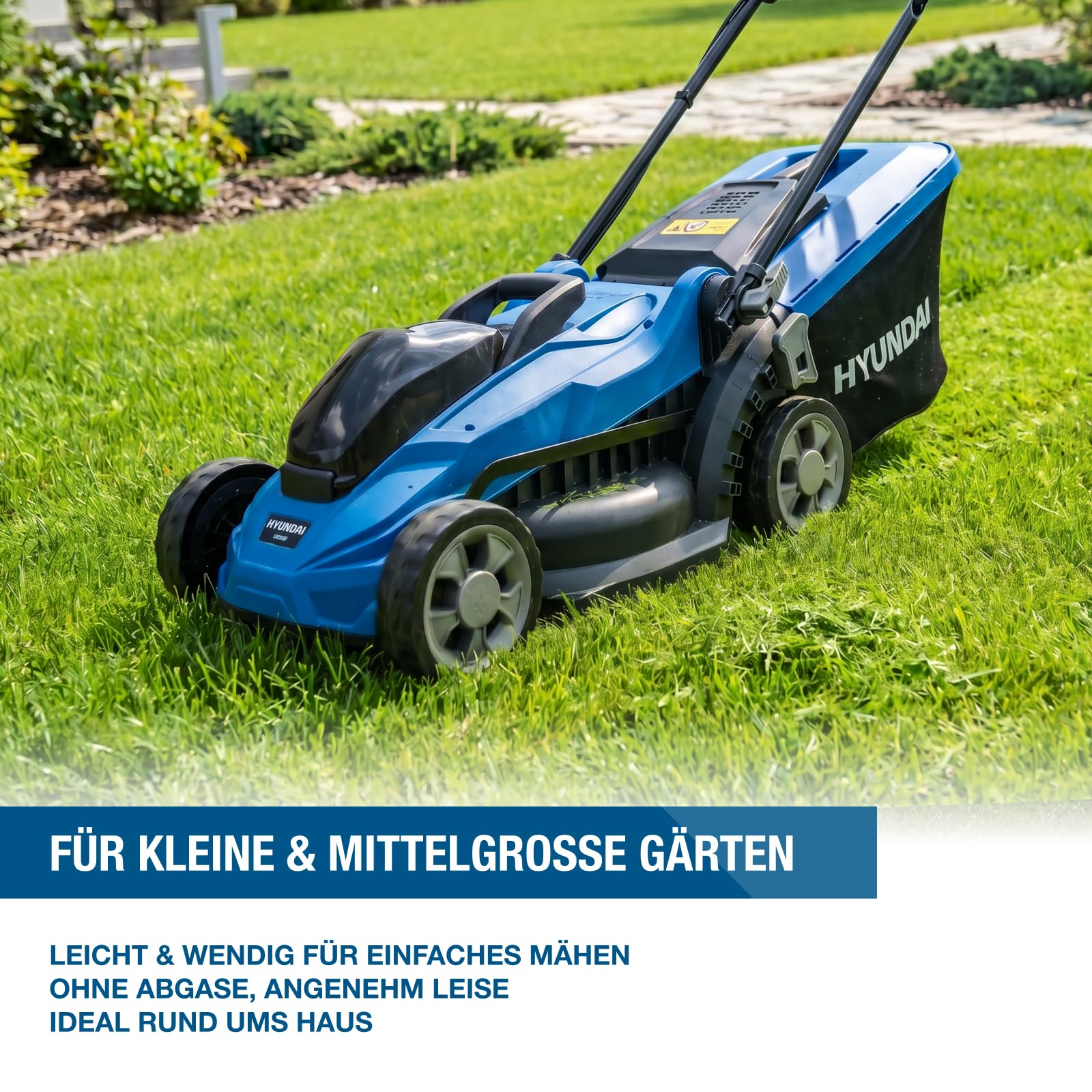 HYUNDAI 20V Akku-Rasenmäher mit 4.0Ah Akku und Ladegerät | Brushless Motor, 33 cm Schnittbreite, 35 L Korb, zentrale Höhenverstellung, leicht, kompakt und kabellos