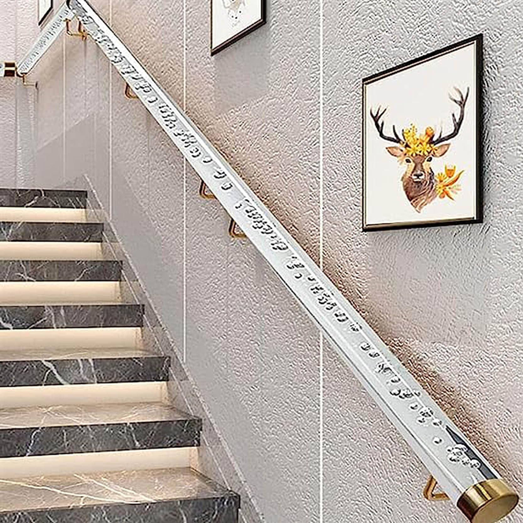 Lqsybhd Girls Gold Wall Mount Staircase Handrail, Clear Acrylic Bubble Non-Slip Hand Rails，Corridor Loft Balcony Barrier-Free Railing With Bracket(Size:140cm/4.9Ft)