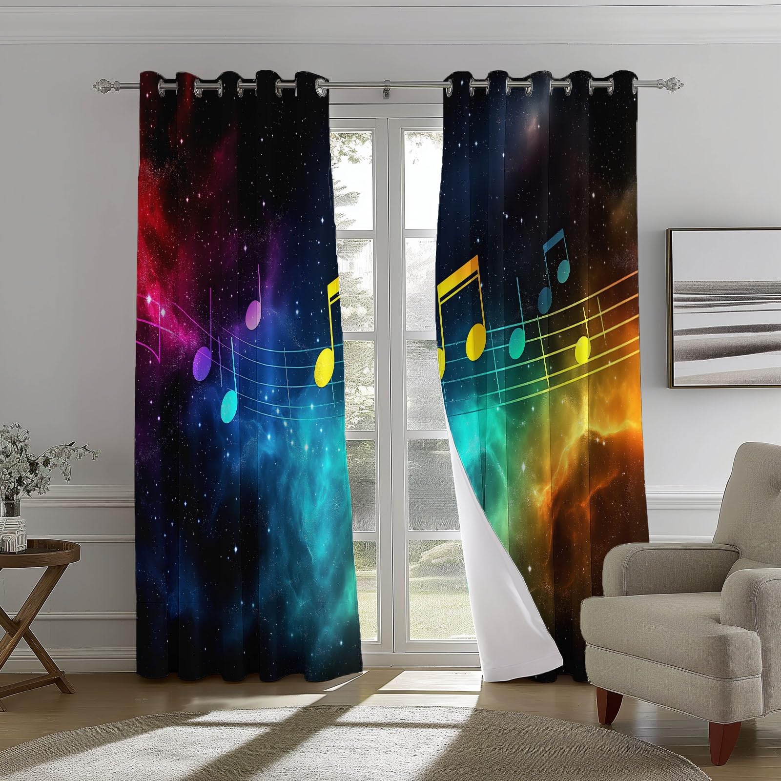 Isolant Anti-Froid et Chaleur, Rideaux Thermiques 91.5L X 160H cm (2 Panneaux), Notes Fantastiques Nébuleuse pour Chambre d'enfant, Coloré