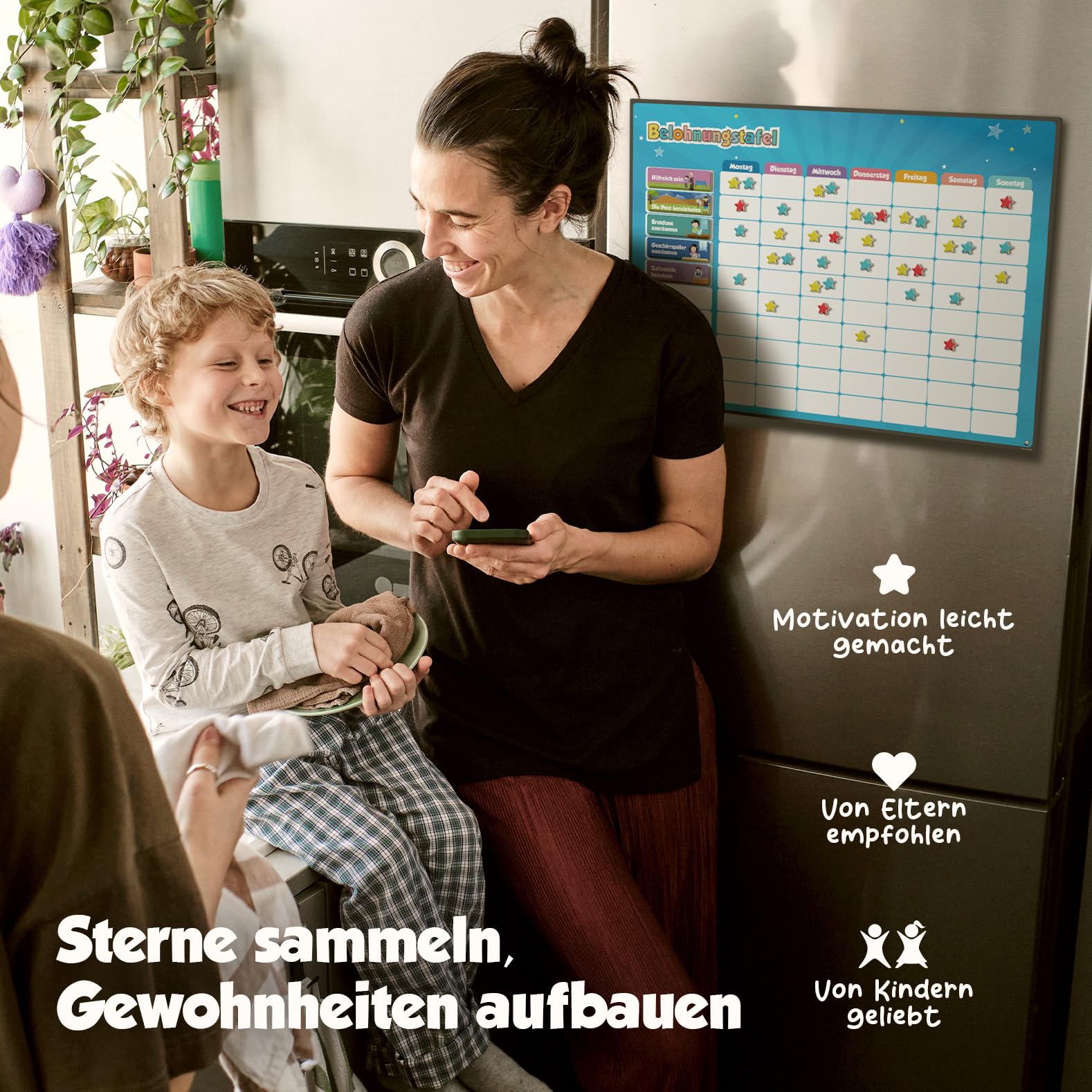Smart Panda Belohnungstafel für Kinder magnetisch – Belohnungssystem & Aufgabentafel mit 380 Magneten & 80+ Aufgaben, Montessori Routineplaner für Verantwortung & Routinen, ab 3 Jahre
