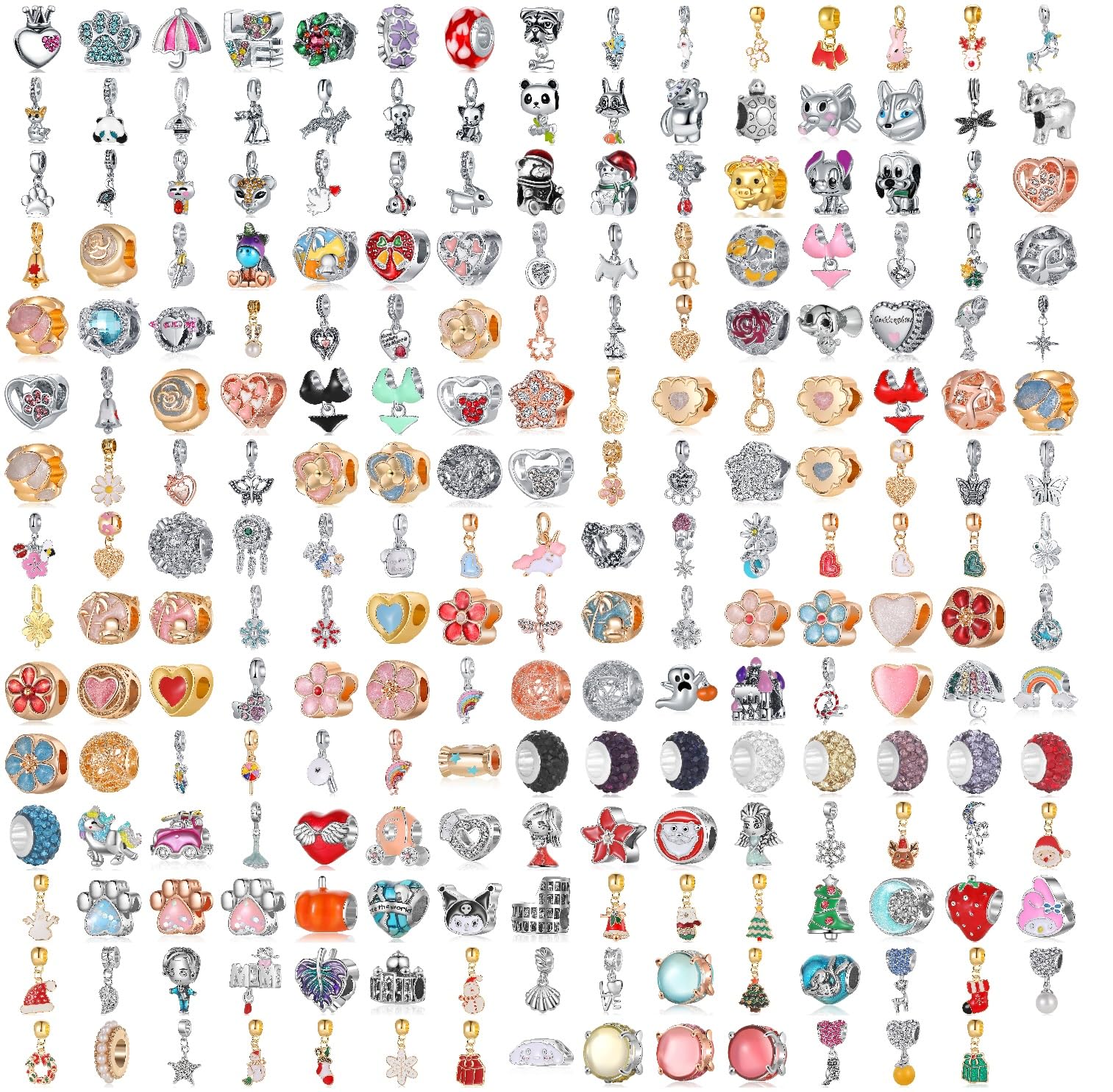 9 Pack Plated Silver Spacer Beads European Charms fit Pandora Bracelet CZ Dangle Enamel Random Mix Set