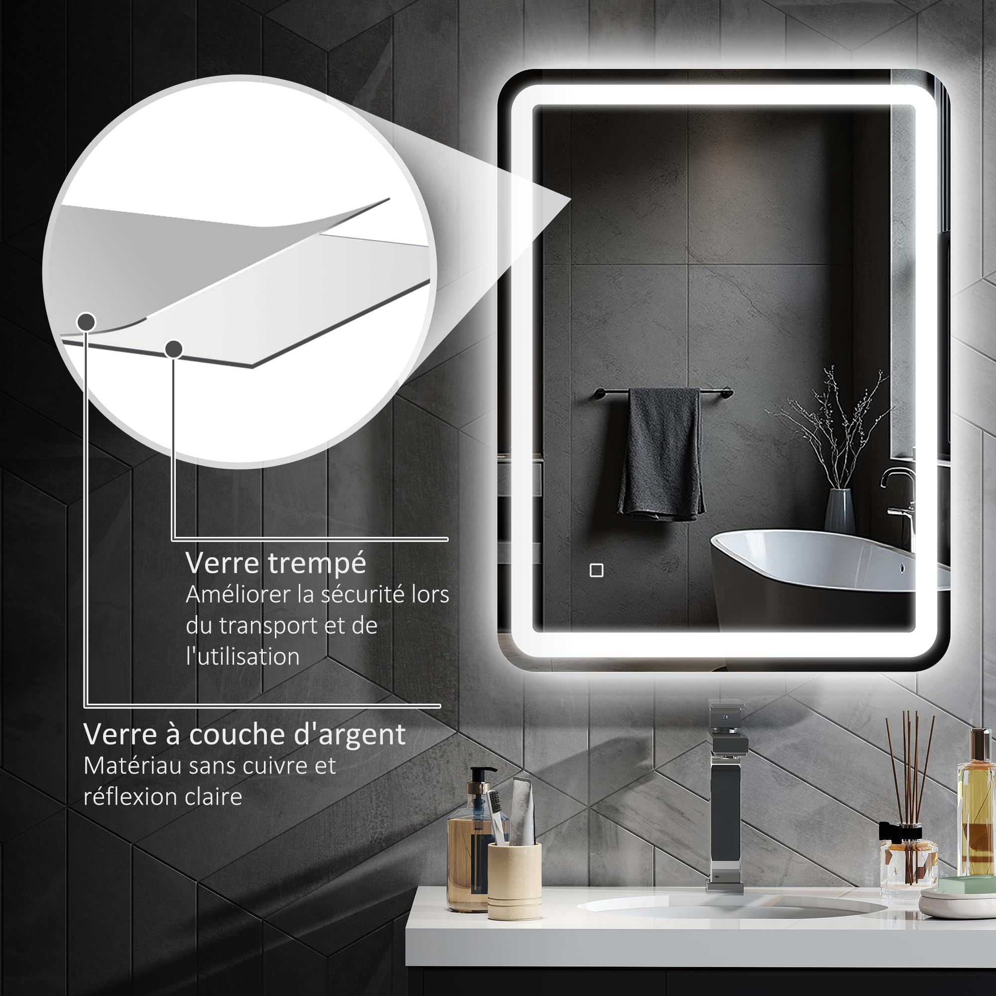 Ronde Badkamerspiegel met LED Verlichting met Touch en Dimbaar in 3 Standen 60 cm