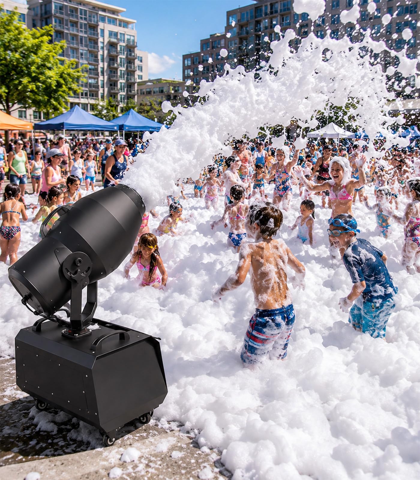 Máquina De Espuma 2000W, Pulverización Ajustable, Bomba Y Manguera, Ruedas Universales, Eventos Comerciales Y Fiestas De Verano Woodenframepackaging
