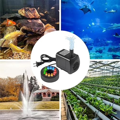 Miniatura 7 de Bomba de agua sumergible de 15 W con luces LED, 260 GPH para acuario, tanque de peces, bomba de agua para estanque, acuario, característica de agua,