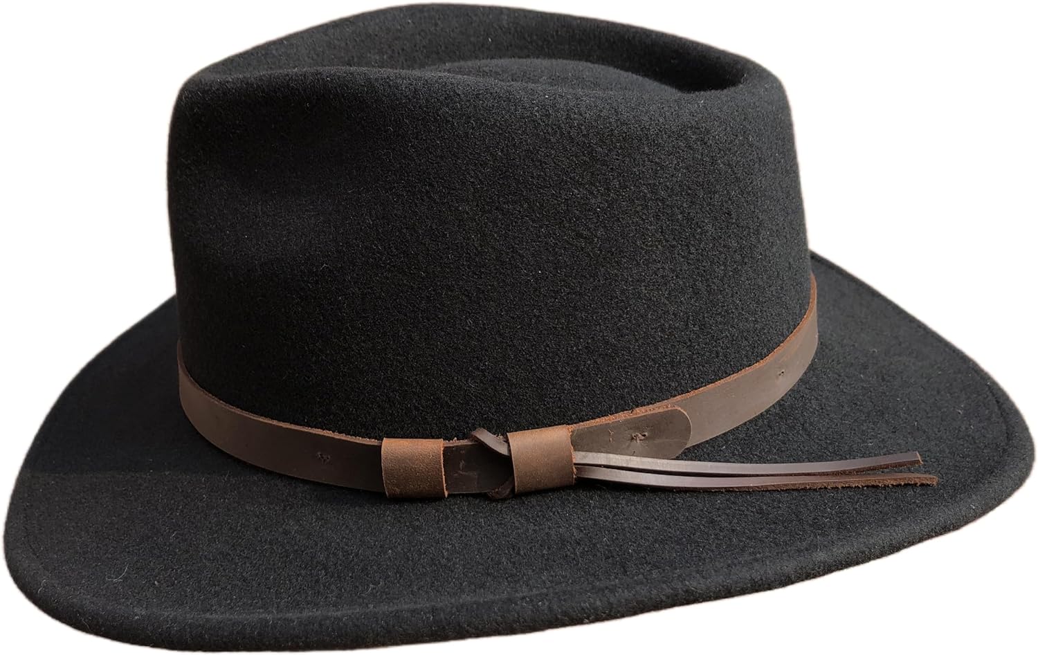 Black Crushable Wool Felt Mens Fedora Outback Western Outdoor Hat