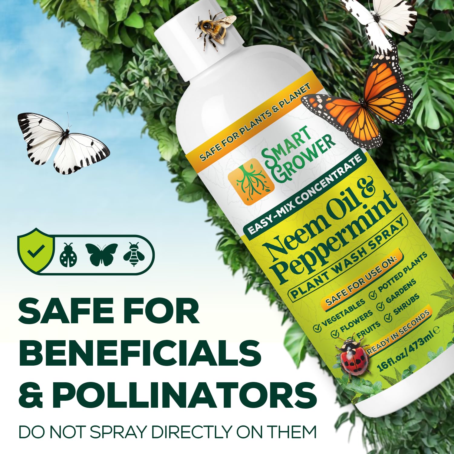 Neem Oil Spray for Plants with Peppermint Oil – for Indoor & Outdoor Plants, Gardens, & Houseplants– Best Value Refill 16 oz Concentrate Makes 2 Gallon RTU