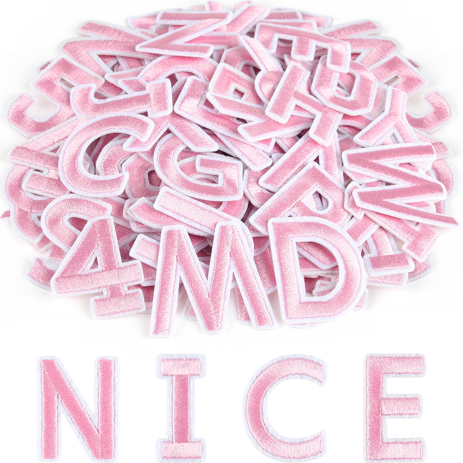 ASTARON 36 Pcs Iron on Letters and Numbers Patches, 1.5 Inch Alphabet Embroidered Patch A-Z, Numbers 0-9 Patches Alphabet Cloth Patch for Clothes, Socks, Jeans, Hat, DIY Accessories(Pink) — image 1