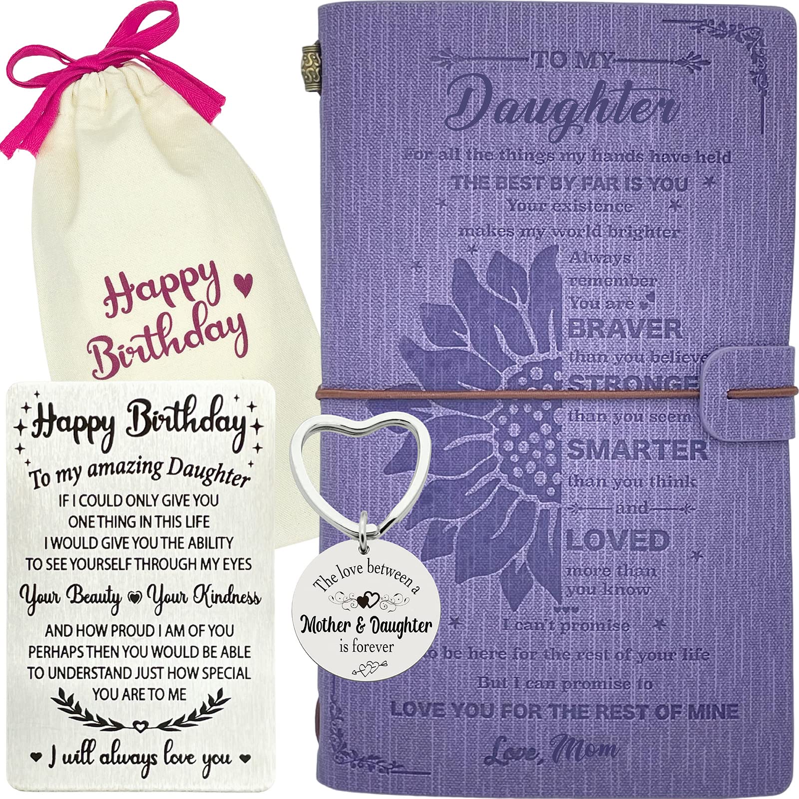 MALLAbyLAMMA To My Daughter Journal Purple 140 Pages Refillable Writing Notebook, Gifts for Daughter Birthday from Mom