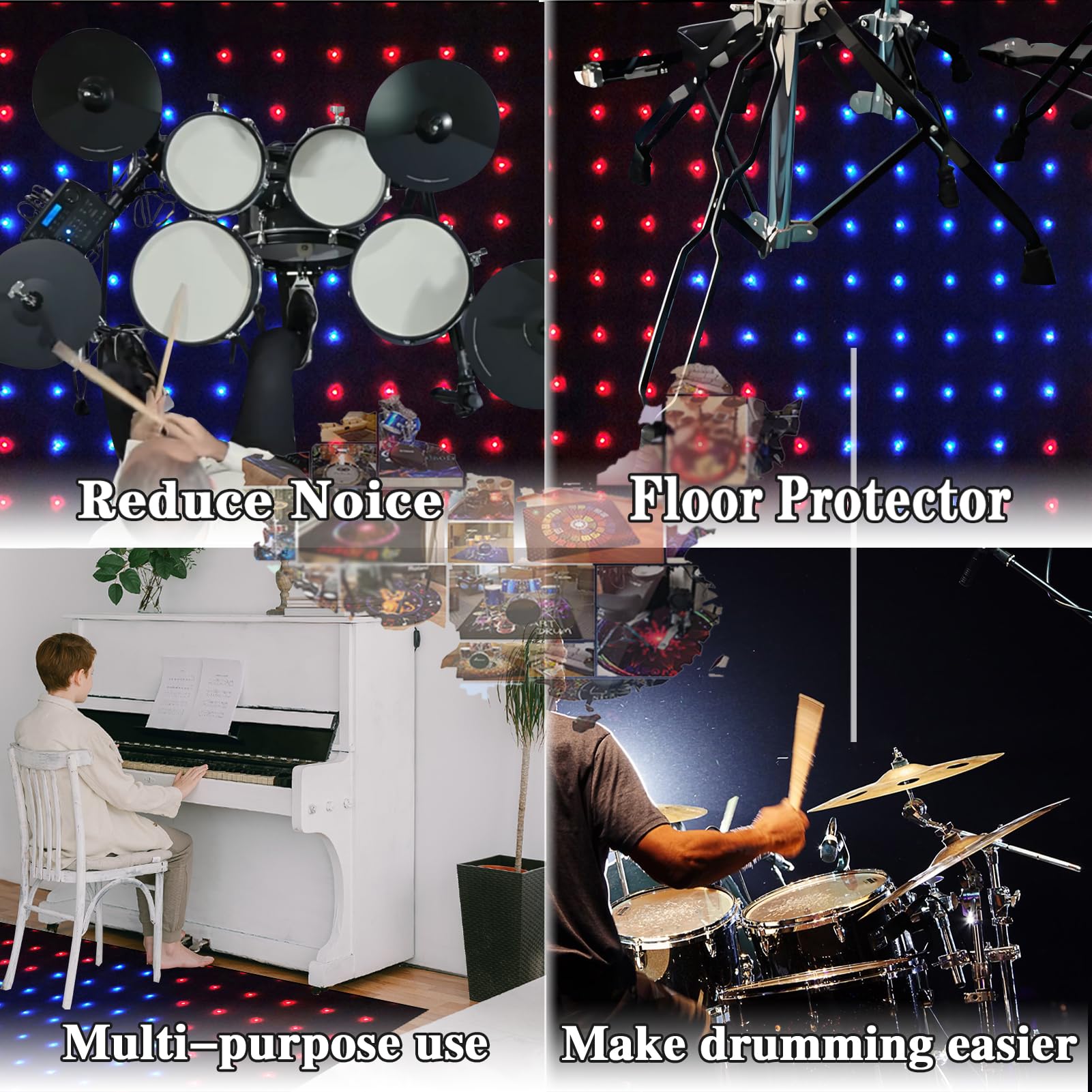 Antypoślizgowa mata perkusyjna, dźwiękoszczelny dywan perkusyjny do elektronicznych / jazzowych zestawów perkusyjnych, pedałów basowych, fortepianu, perkusji wewnętrznej, akcesoria dla perkusistów