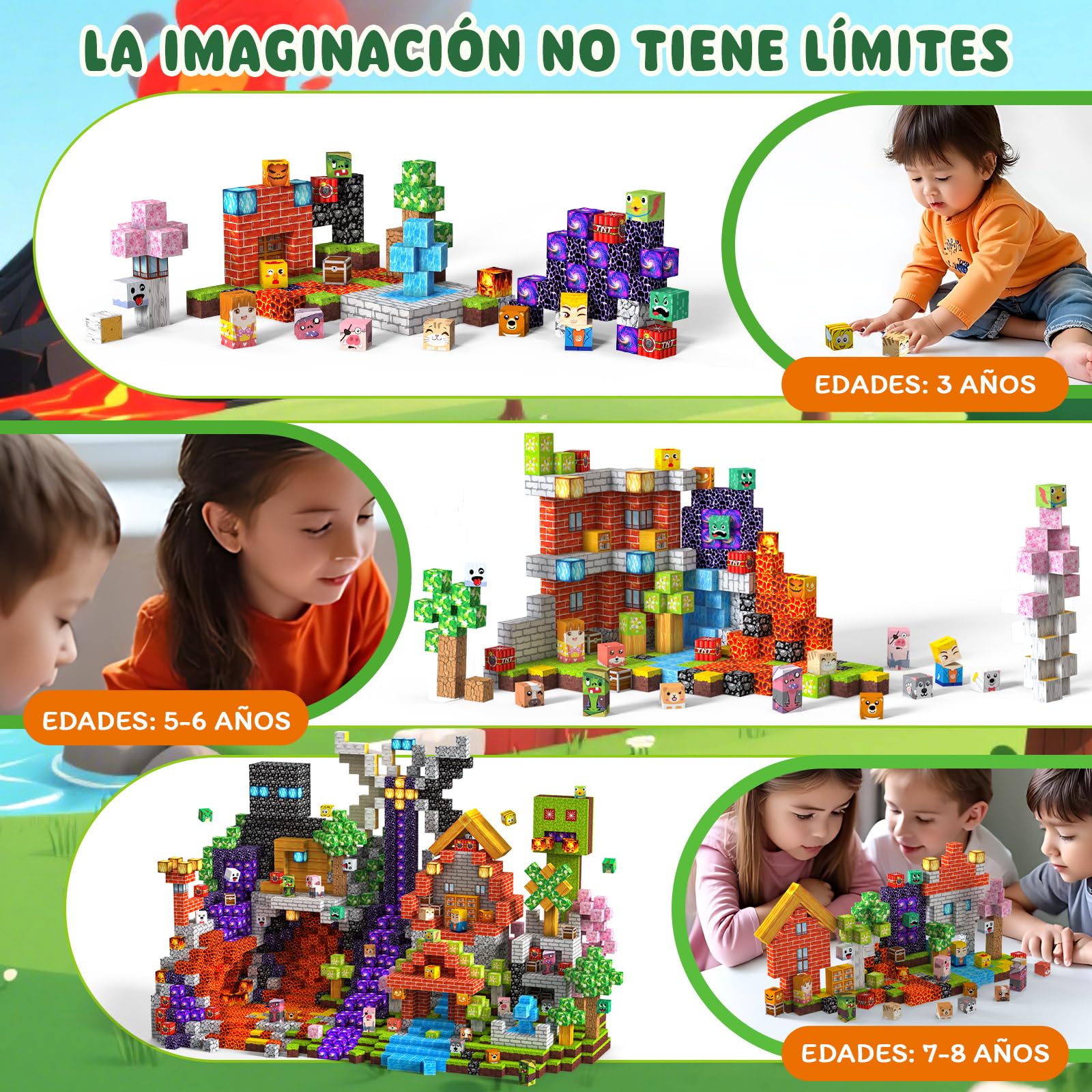 Bloques Magneticos Construccion Niños 330 Piezas 2CM 3+ Magneticas, Juego Magnetic Blocks Tiles Construcción, Juguetes Montessori para Niños 4 5 6 7 8 9 10 11 12 Regalos de Cumpleaños para Niñas