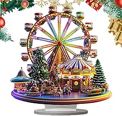 Decoração de roda gigante de Natal, ornamento de roda gigante para mesa,Ornamentos de prateleira de roda gigante de acrílico | Ornamentos de prateleira de roda gigante 2D, decoração de roda gigante de