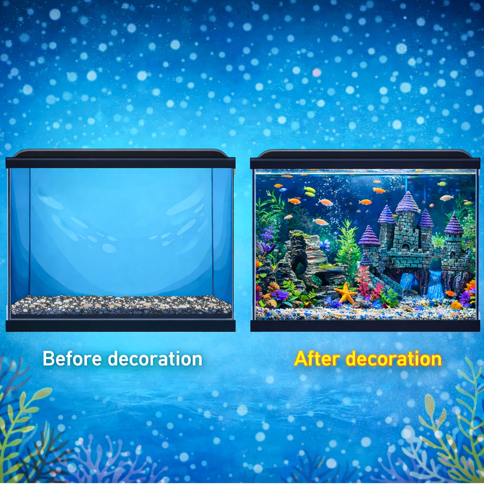 cute fish tank accessory set Amazon.com: Mechpia 13 Pieces Aquarium Decorations Kit, Fish Tank  Decorations Set Small Resin Castle and Rockery Betta Fish Cave Hideout  Coral Artificial Plastic Plants Ornament Accessories : Pet Supplies