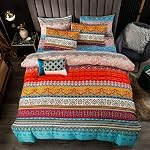 Bohemian Duvet Cover Set King Colorful Floral Boho Striped Bedding Set Ultra Soft Microfiber Double Duvet Cover Southwestern Indian Tribal Reversible Bedding Exotic Style Decor Boho Comforter Cover