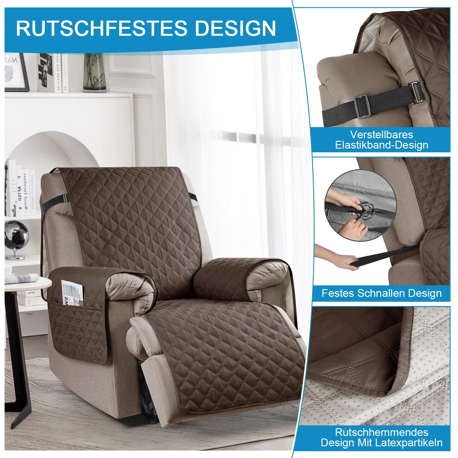 ABZDUNG Armlehnenbezug Wasserdicht - Mit Tasche Für Relaxsessel Bianco