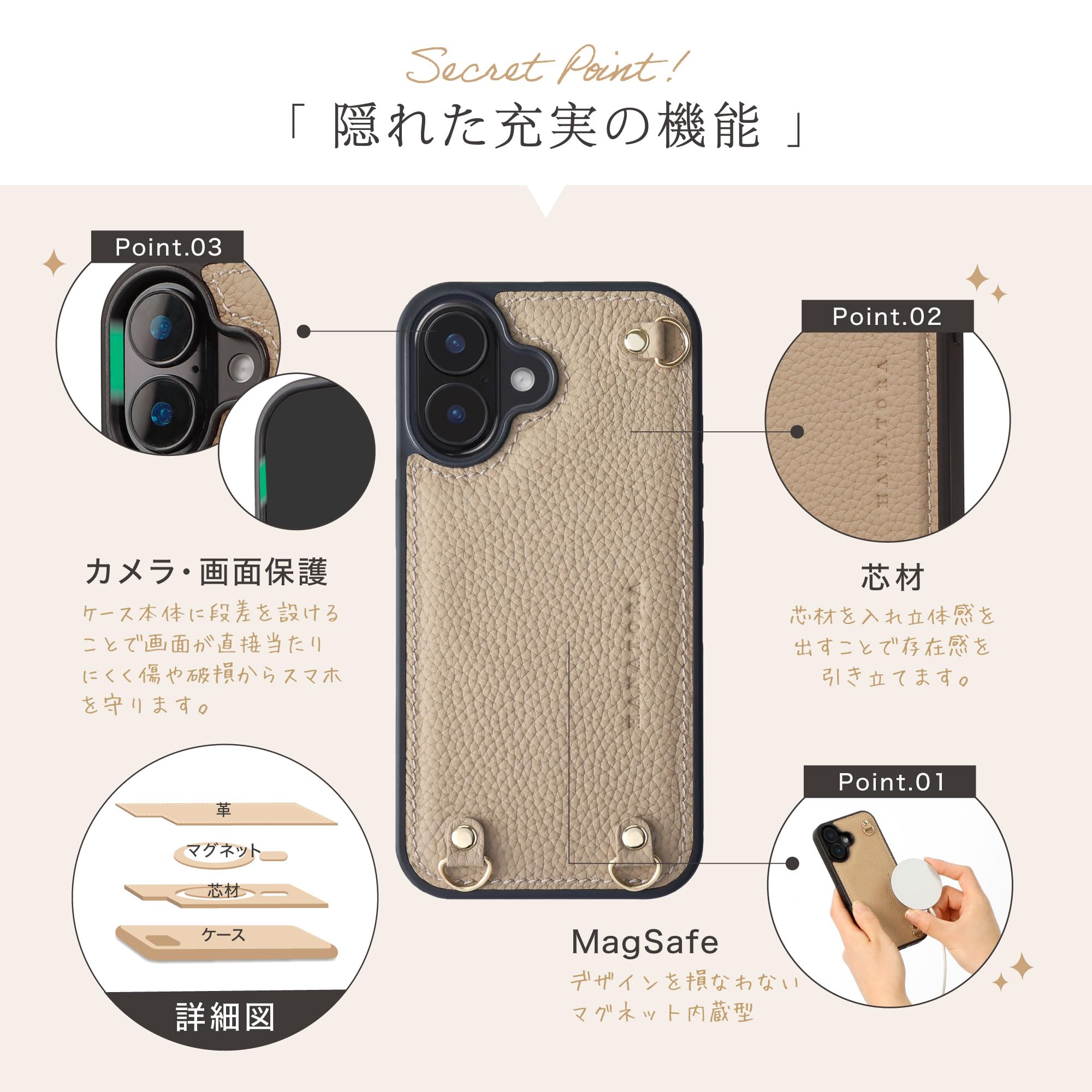 【色:グレージュ_サイズ:iPhone15】HANATORA iPhone15 Amazon.co.jp: HANATORA iPhone15 ケース MagSafe 対応 本革 耐