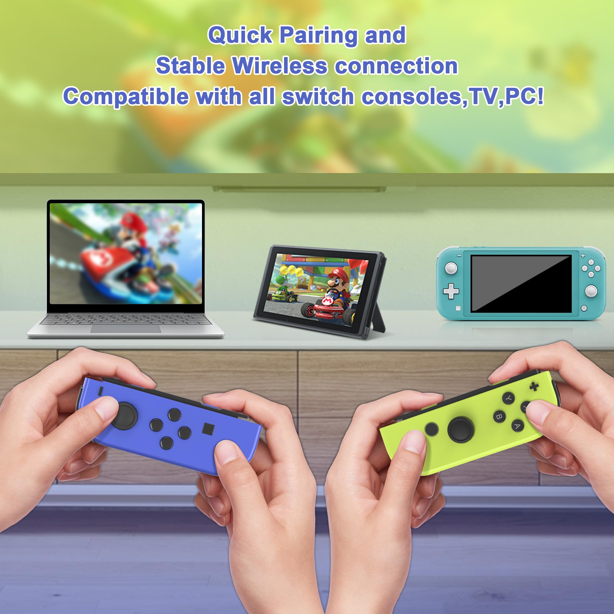 FAREMOCI Switch Controllers,Wireless Joy Remote cons with Hall Effect Joystick No Drift Controles Compatible with Switch 1 OLED Lite,HD Rumble Gyro Motion,Wake Up,No NFC,Blue Yellow — view 3