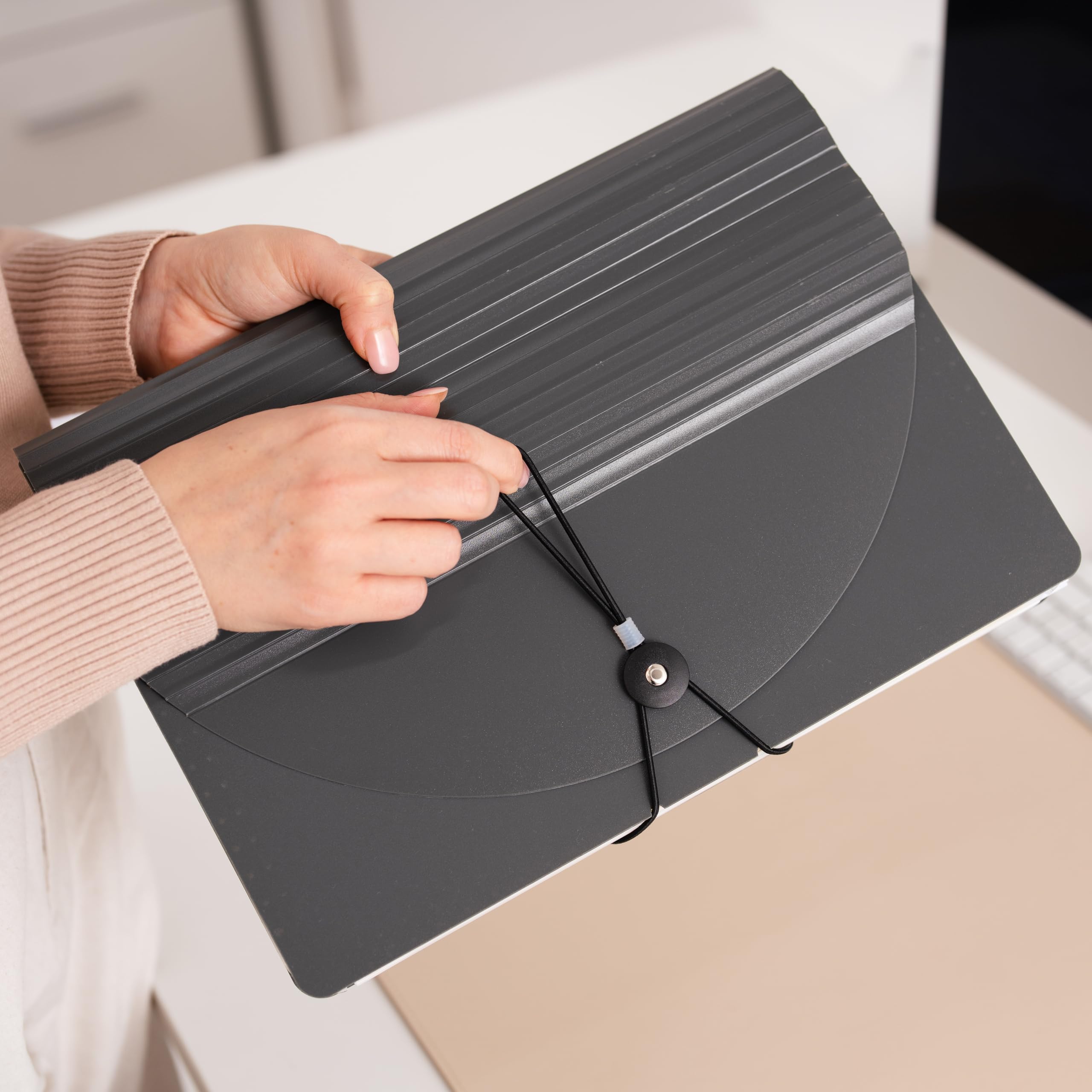 Document Folder A4 12-Pocket Accordion File Organizer Holds Up to 1,500 Sheets Durable Expanding File Folder with Color Tabs Document Case for Office, School, College & Home Grey - Image 3