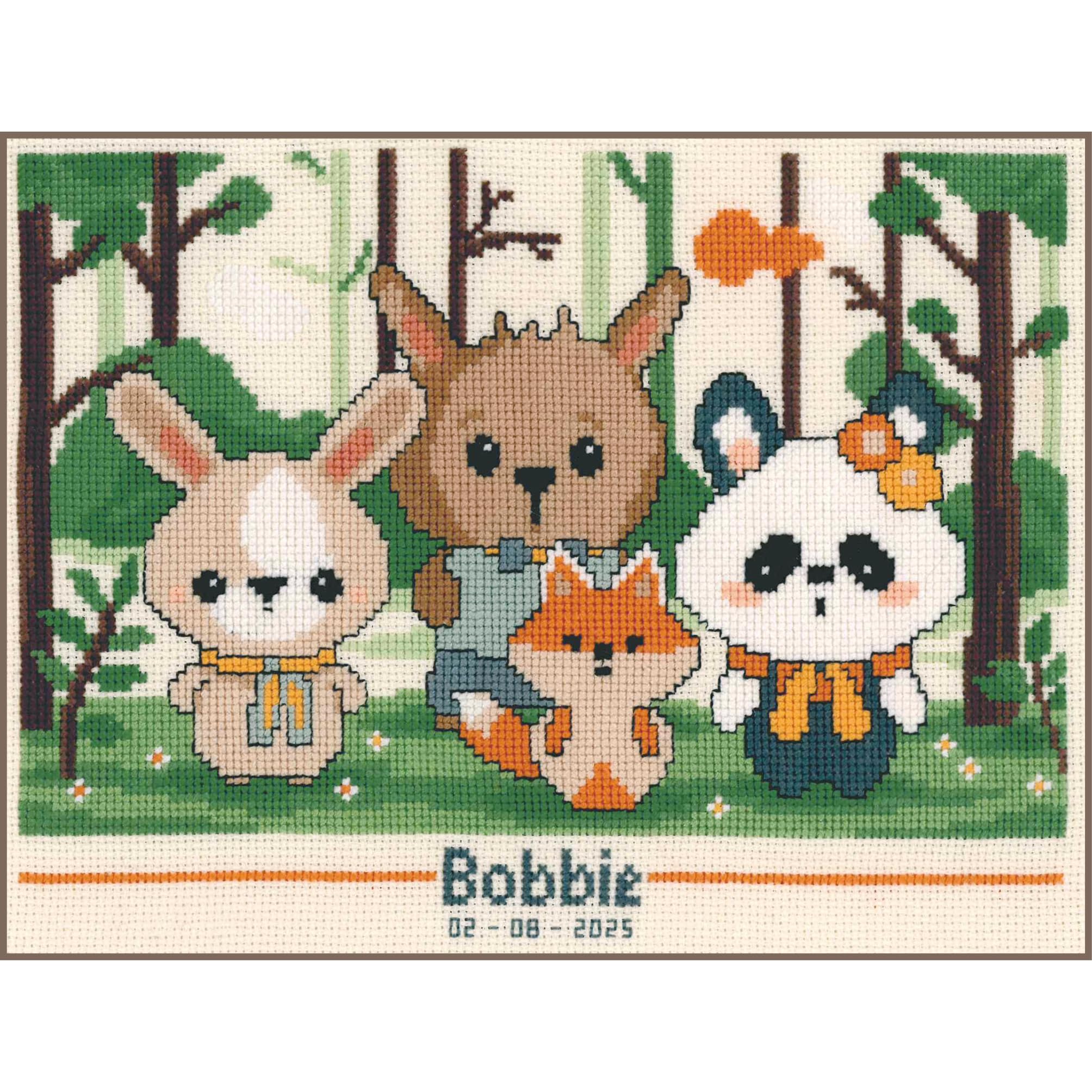 Vervaco Kit Cross Stitch Baby Birth Gifts DIY Complete Panda and Friends Creative Crafts Creative Adults Wall Decoration Embroidery Kit Beginners ca. 19 x 14 cm Cross Stitch