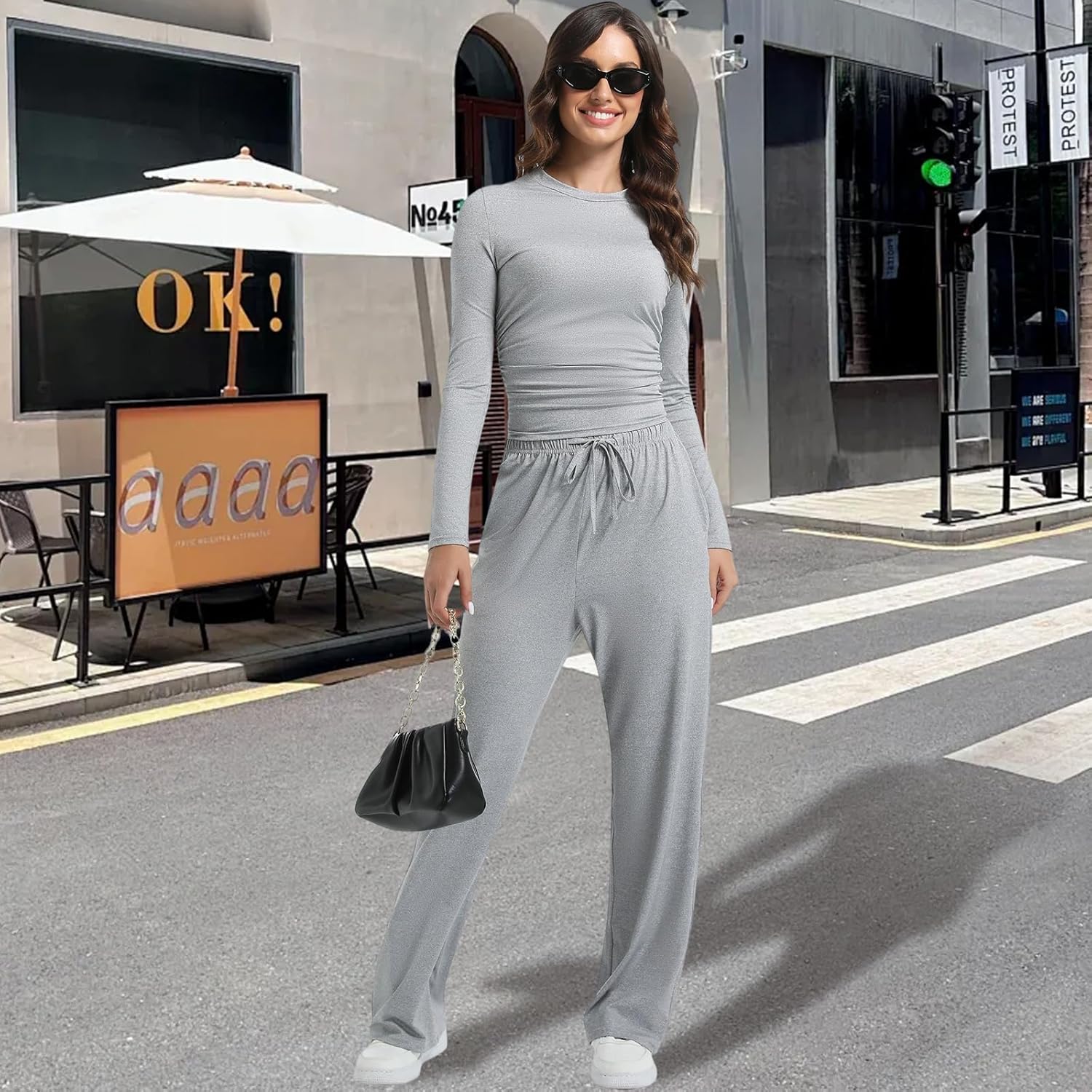 2 Piece Lounge Sets for Women Fall Outfits Long Sleeve Wide Leg Tracksuits Womens Casual Loungewear Two Pcs Matching Set - Image 6