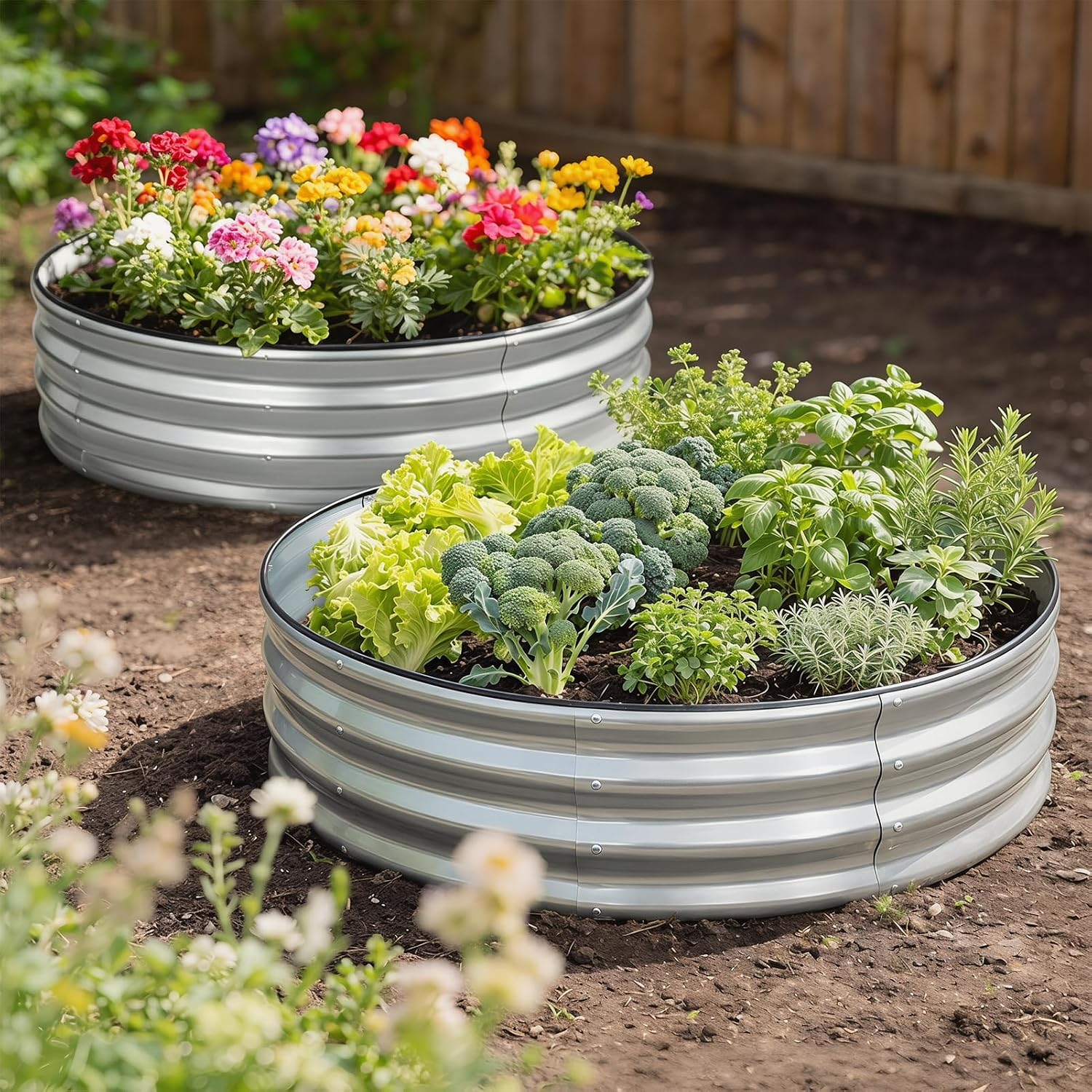 Galvanized Raised Garden Bed Outdoor | 4x4x1ft Metal Raised Beds for Gardening with Safety Rubber Strip | Round Planter Box for Plants Like Vegetables Fruits Flowers, Silver