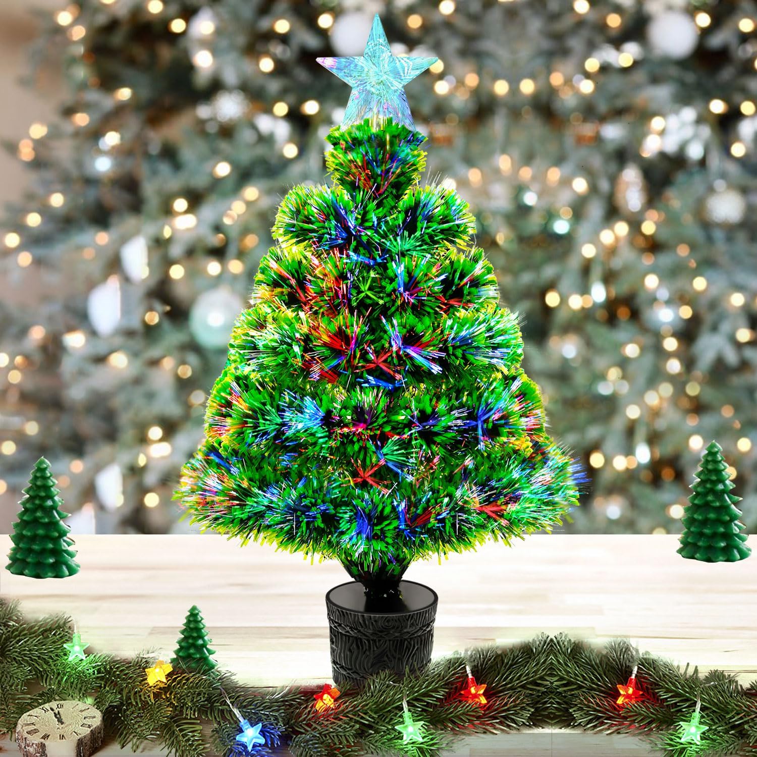 54cm Mini Artificial Christmas Tree with Lights Fiber Optic Small