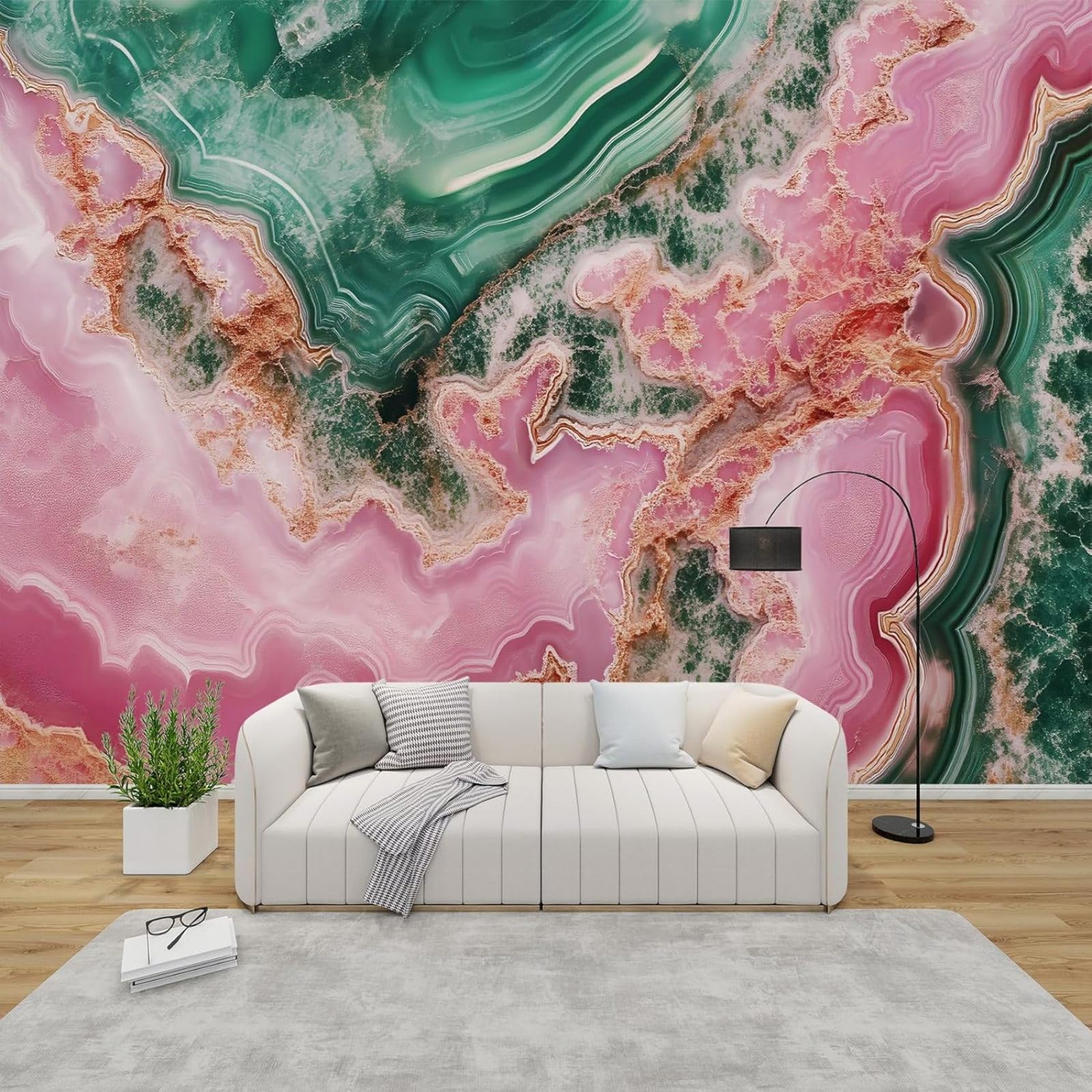 Carta da parati fotografica effetto pietra, marmo rosa e verde, in tessuto non tessuto, moderna, per soggiorno, camera da letto, cameretta dei bambini, decorazione murale, 350 cm x 256 cm, adesivi - p