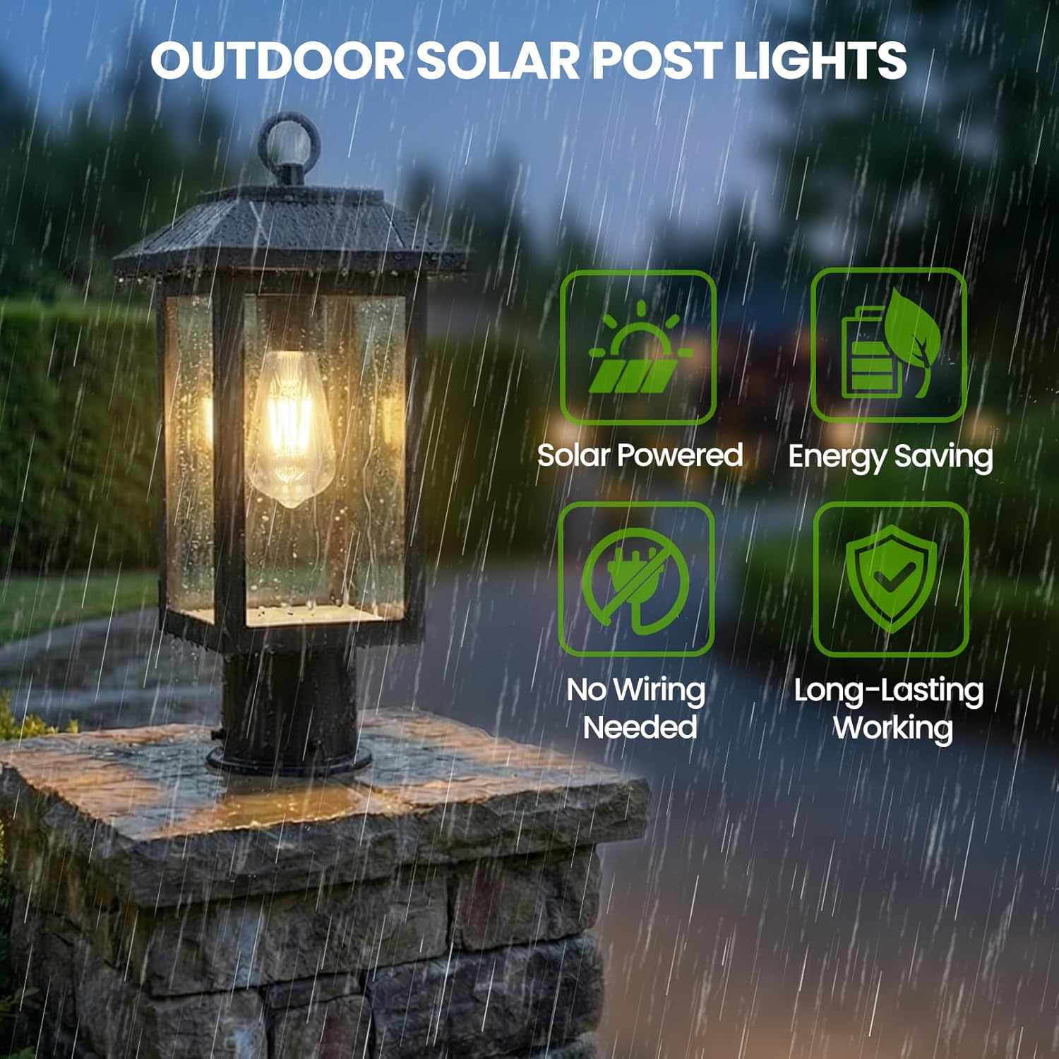 Solar Post Lights, Dusk to Dawn Solar Lamp Post Light with Pier Mount Base, 2700K Post Lights Outdoor Waterproof, Vintage Street Lights for Lawn Garden Yard Pole Pillar (E26 Bulbs Included)