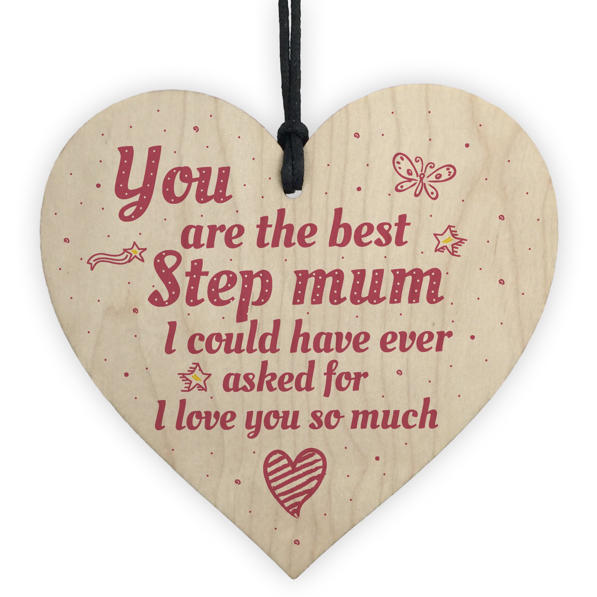 Red Ocean Handmade Best Stepmum Wood Novelty Hanging Plaque Gifts For Mum Mummy Birthday Gifts