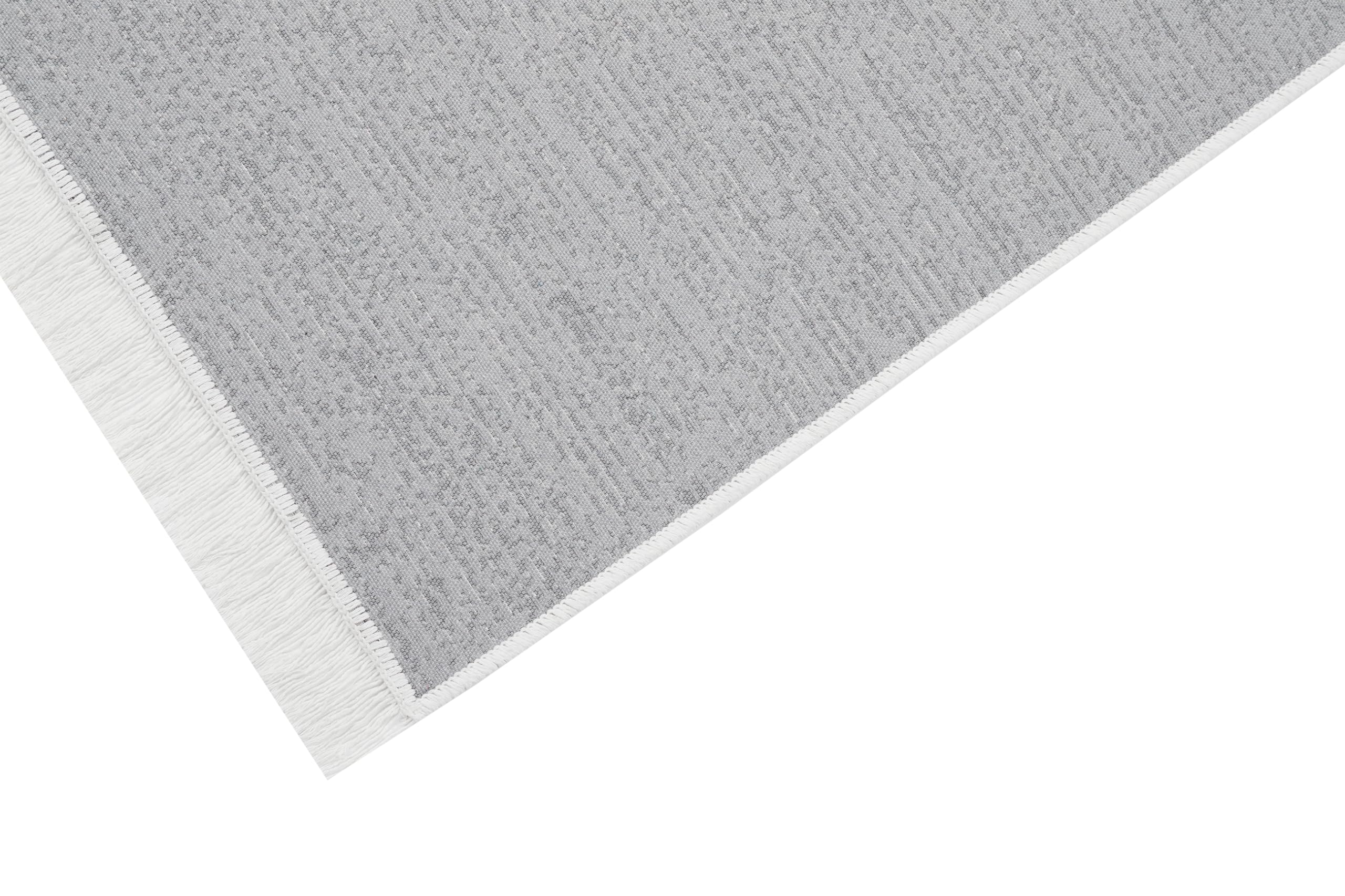 TAPISO Azteca Teppich Kurzflor Baumwolle Beidseitig Anwendbar Creme Grau mit Fransen Waschbar Wohnzimmer Schlafzimmer Waschmaschinenfest Küche ÖKOTEX 140 x 200 cm