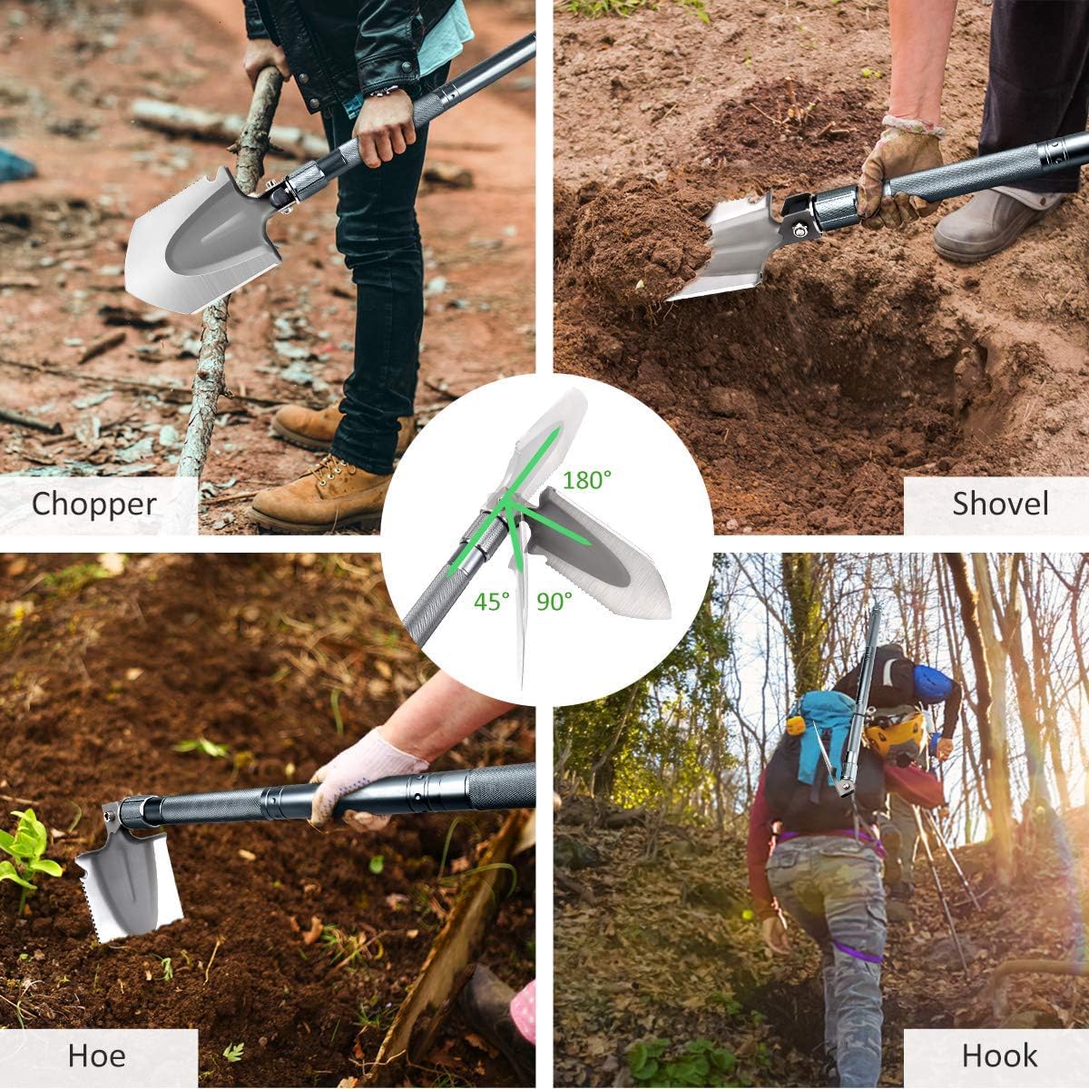 MOSFiATA Klappspaten Multifunktional Survival Klappschaufel aus Manganstahl – Camping & Outdoor Spaten mit Hacke, Säge, Messer, Flaschenöffner – tragbar Faltbar Schaufel für Camping, Reisen, Garten