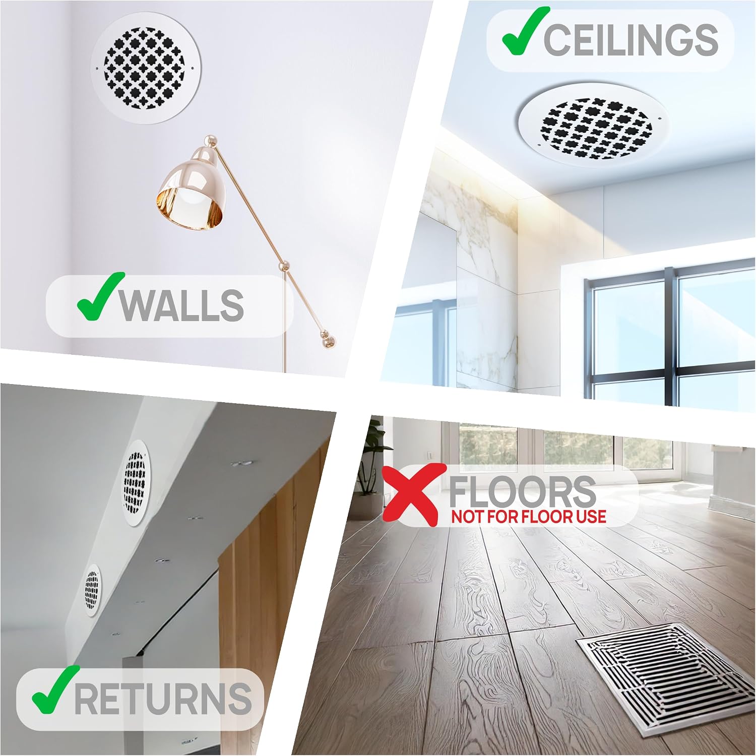 SABA Home Decor Air Vent Cover Grille - Acrylic Plexiglass 6'' Round Duct Opening (7.5'' Overall) White Finish Decorative Registers for Walls and Ceilings NOT Floor USE, Venetian (1, Screws)