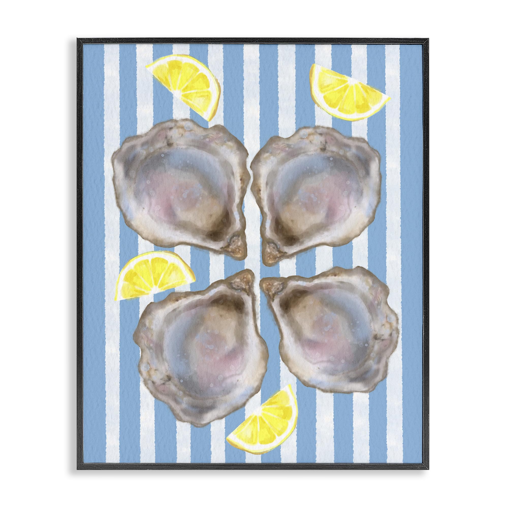 Blue Stripe Oysters Nautical Coastal, 11 x 14 Inch Framed Giclée Print