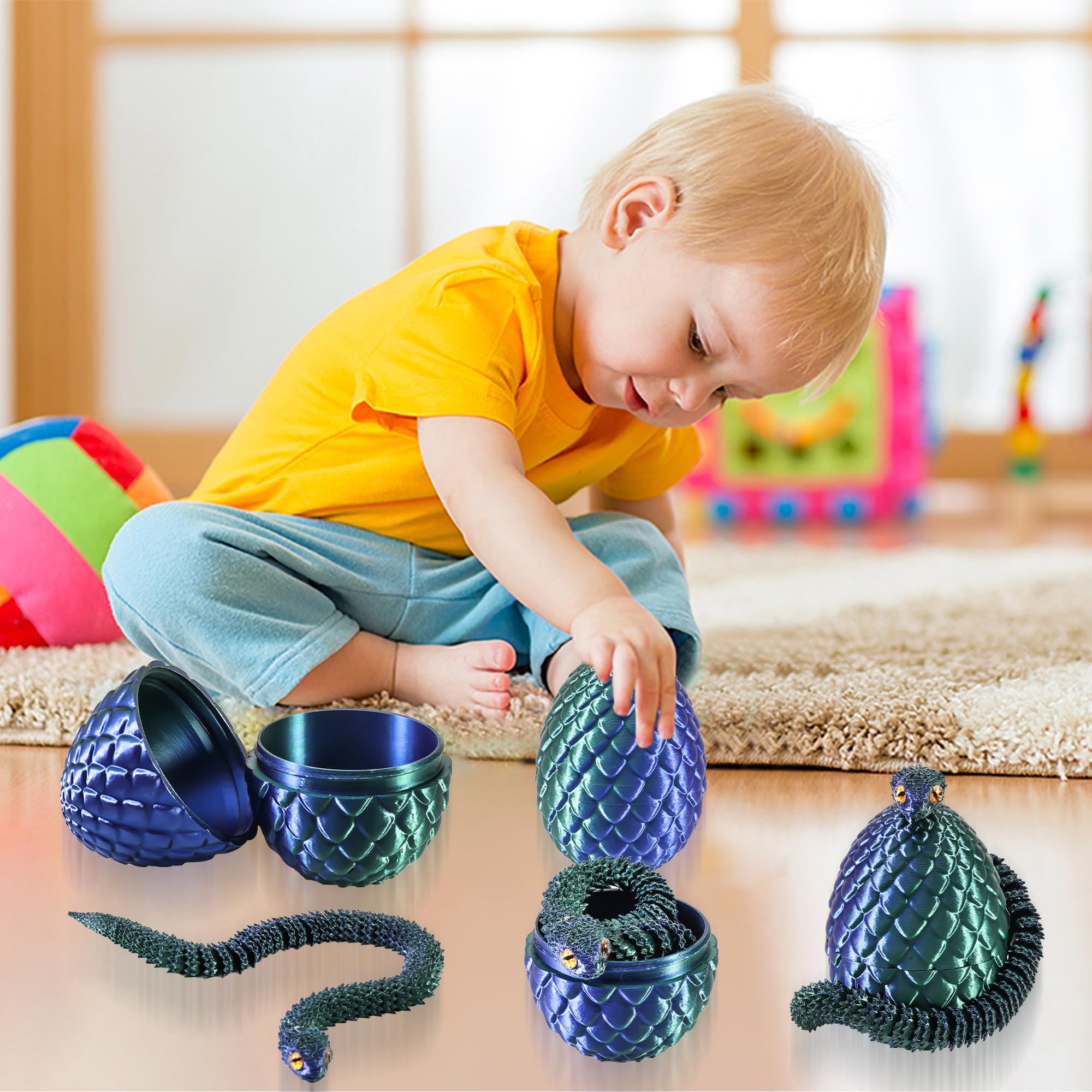 Joycabin 3D-bedrukte slang, speelgoed, Pasen, 3D-bedrukt drakenei, slangeneieren, 3D-bedrukte dieren, speelgoed voor kinderen, cadeau, bureau, wooncultuur (rood goud