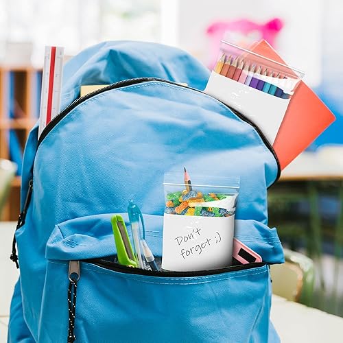 Miniatura 6 de Bolsas con cierre de bloque blanco, 6 x 9 pulgadas. Paquete de 100 bolsas con cremallera para almacenamiento de alimentos con bloque de escritura.