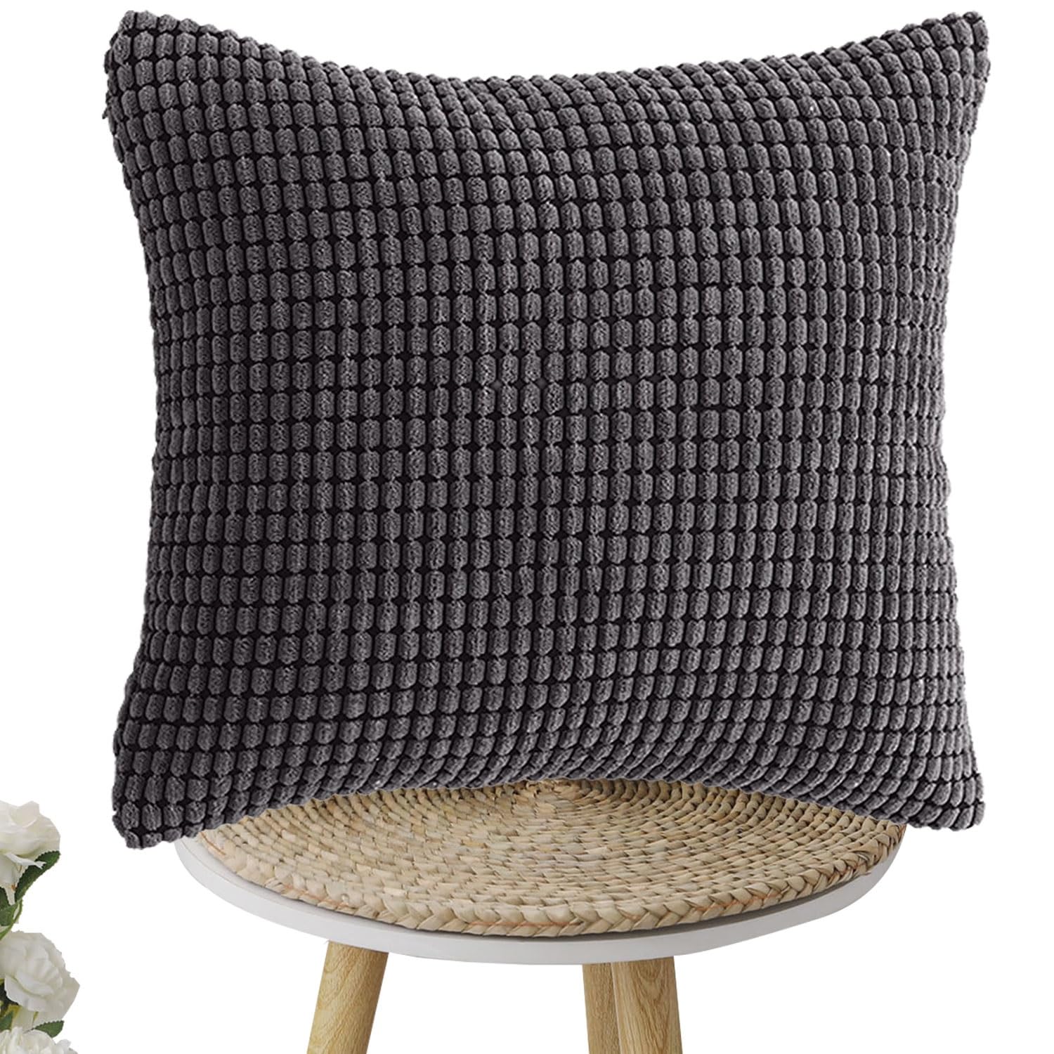 uyeoco Soft Corduroy Striped Pillow Covers - 30x50 80x80 60x80 50x70 Solid Lumbar Throw Pillow Cases - Decorative Cushion Covers for Sofa Bed Patio with Zipper Pillowcases(dark gray,40x40cm(16x16in))