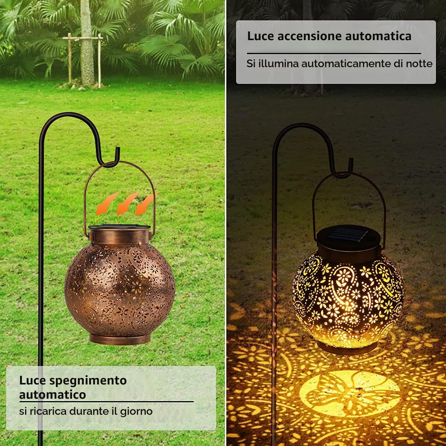 Lanterna Solare, 2 Pezzi IP65 Impermeabile Lampada Solare da Giardino, Solare Retro Luci Decorativo per Giardino, Terrazza, Balcone [Classe di efficienza energetica A+++]