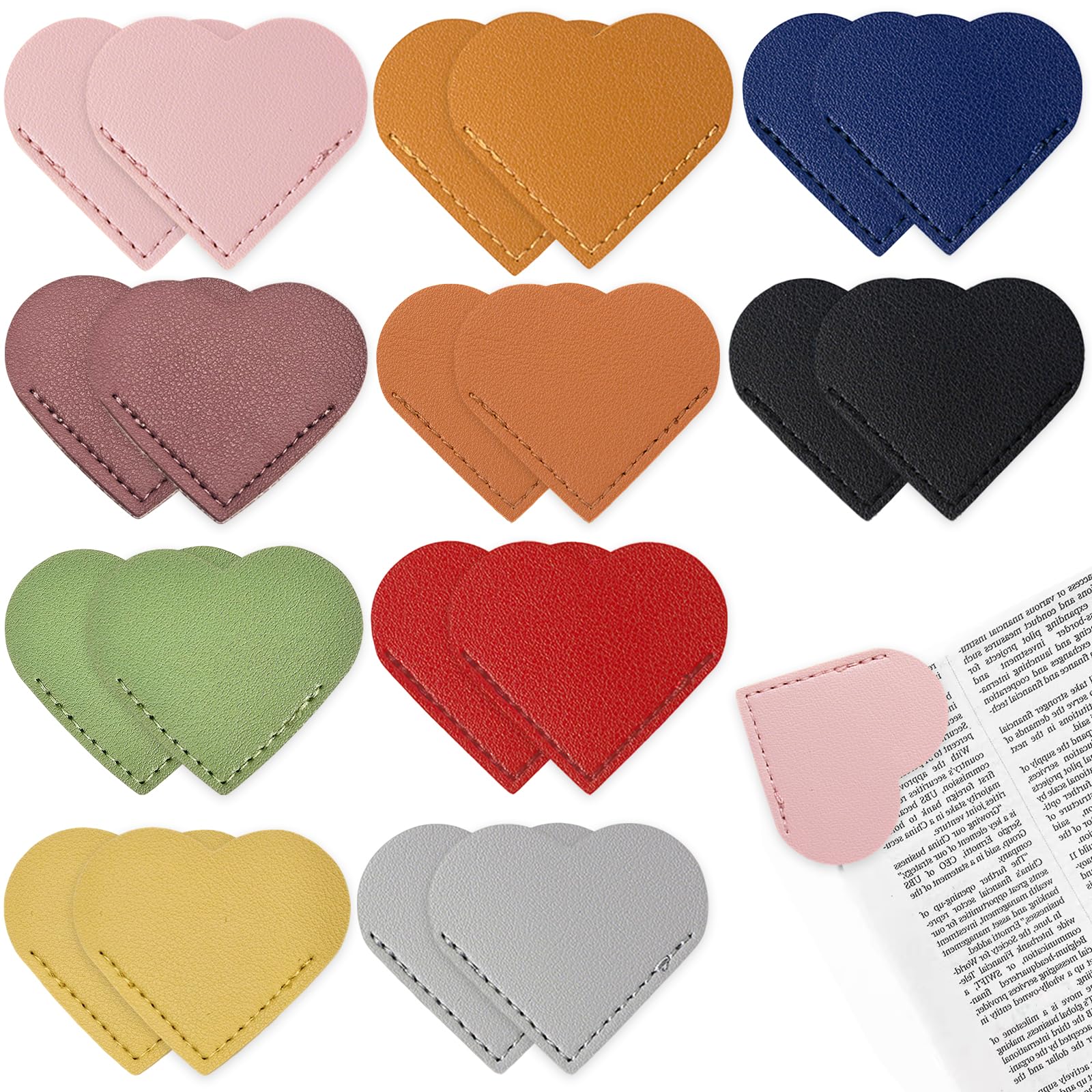 Leather Heart Bookmarks, 20 Pcs Cute Corner Page Book Marks,Handmade Leather Book Accessories for Reading Lovers