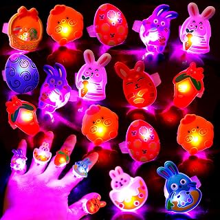 Easter Party favors,50Pcs Bunny Chick Egg LED Light Up Rings for Easter Basket Stuffers Egg Fillers Glow In The Dark Party Supplies Toys Gift Boys Girls